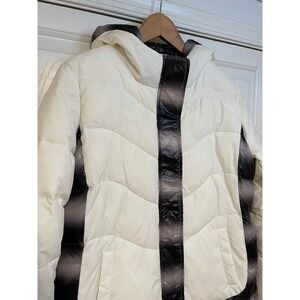 Parkhurst‎ White Grey Puffer Coat Womens M Jacket Hood Long Ski Snow Winter